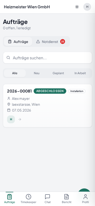 MeisterOS Auftragsübersicht auf dem Smartphone