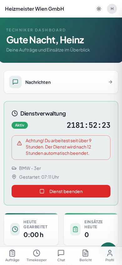 MeisterOS Tagesabrechnung auf dem Smartphone